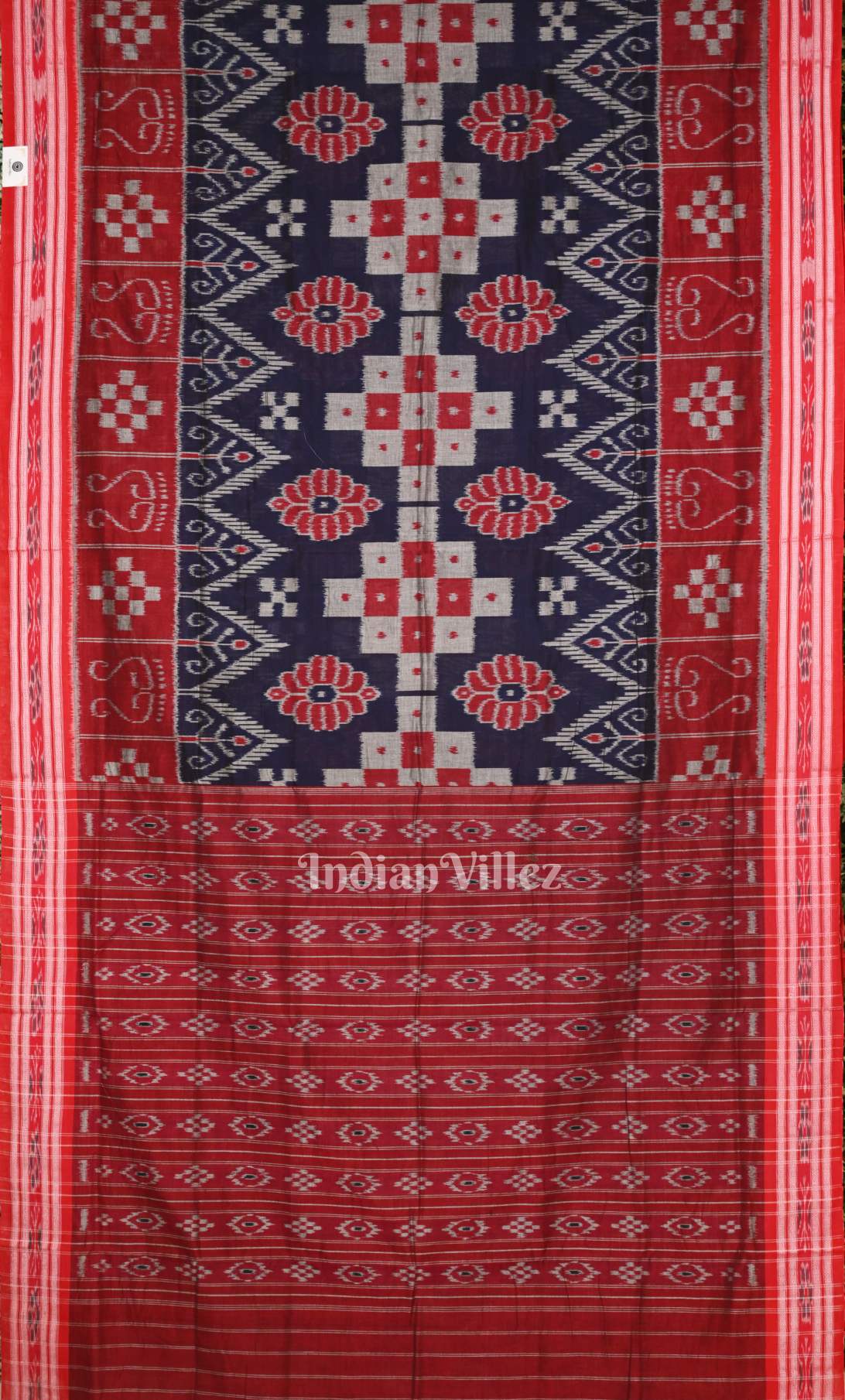 Blue Red Pasapali Odisha Ikat Sambalpuri Cotton Saree 