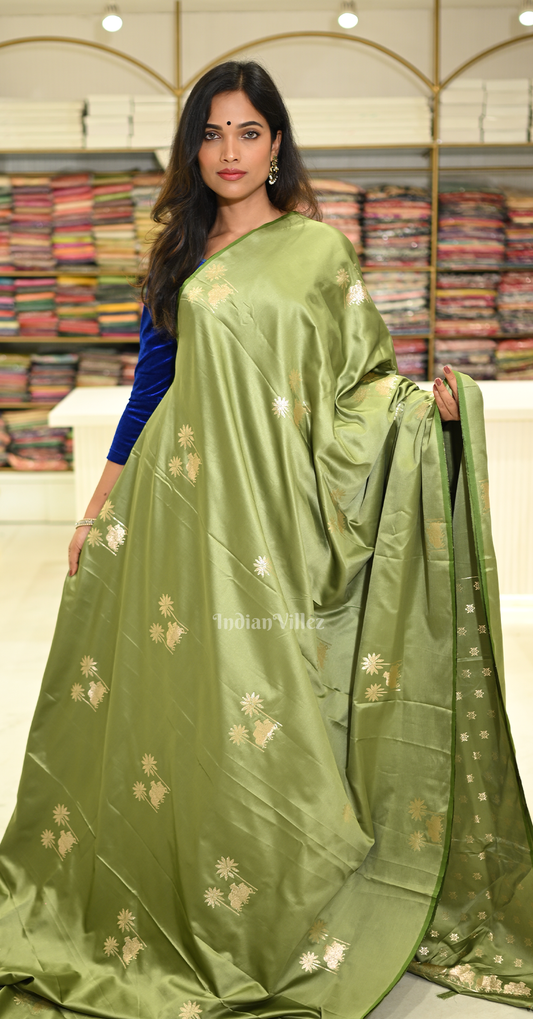 Mehendi Green Mashru Satin Banarasi Silk Saree with Pichwai Motif