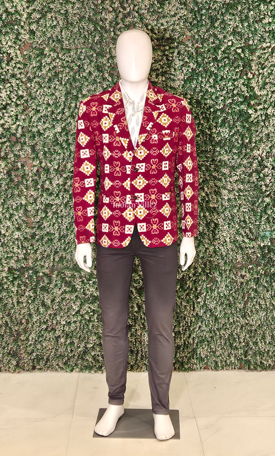 Maroon Pasapali Odisha Ikat Men's Designer Blazer 