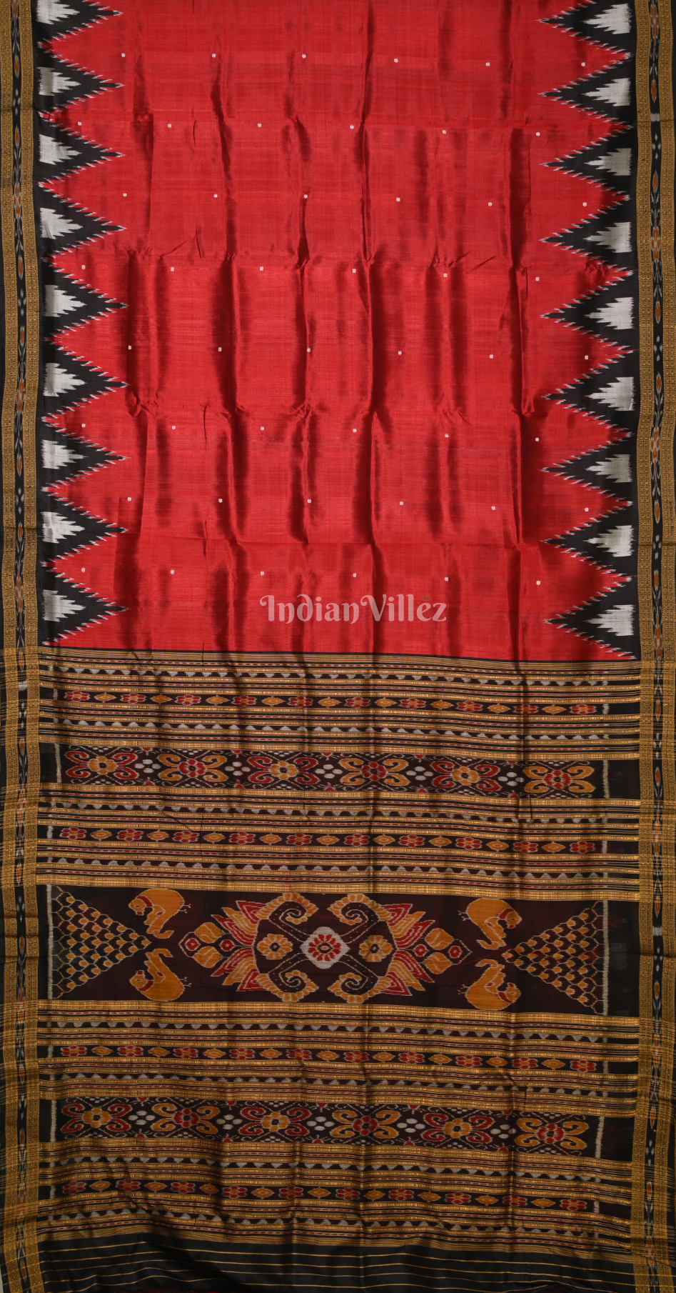 Red Black Buti Design Odisha Ikat Khandua Silk Saree