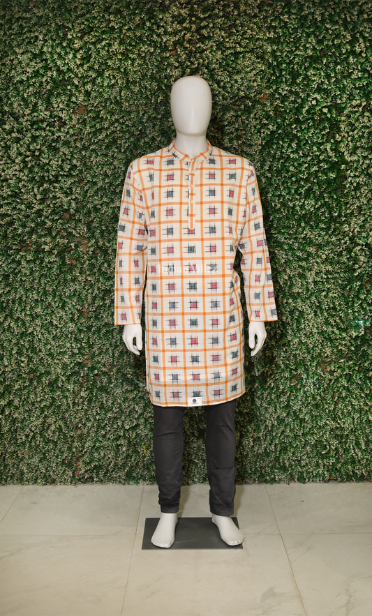 Cream Aswini  Odisha Ikat Sambalpuri Cotton Kurta For Men 