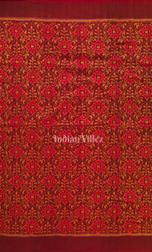 Maroon Red Tree Flower Motif Odisha Ikat Sambalpuri Cotton Fabric