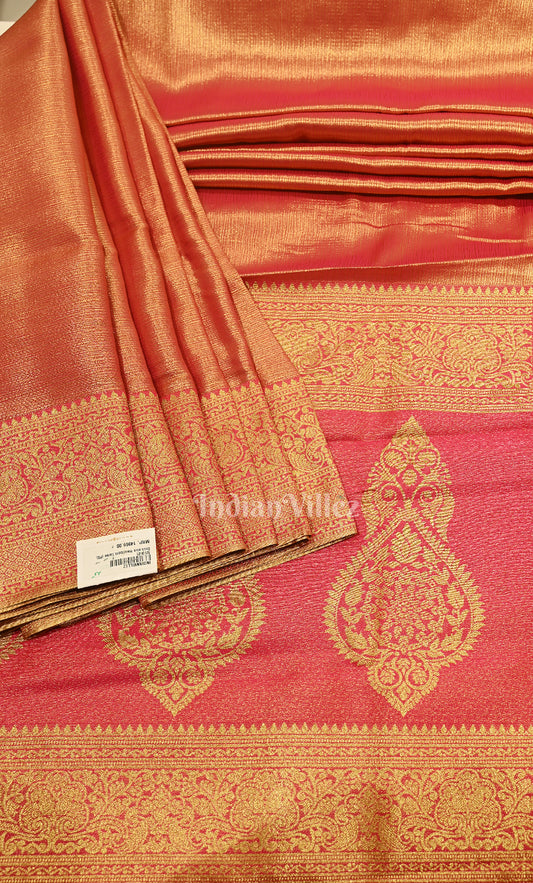 Orange Red Pure Brocade Kanjivaram Silk Saree 