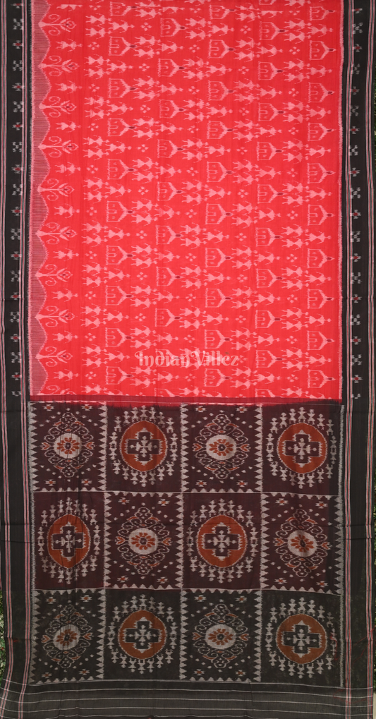 Red Black Tribal Theme Odisha Ikat Sambalpuri Cotton Saree 