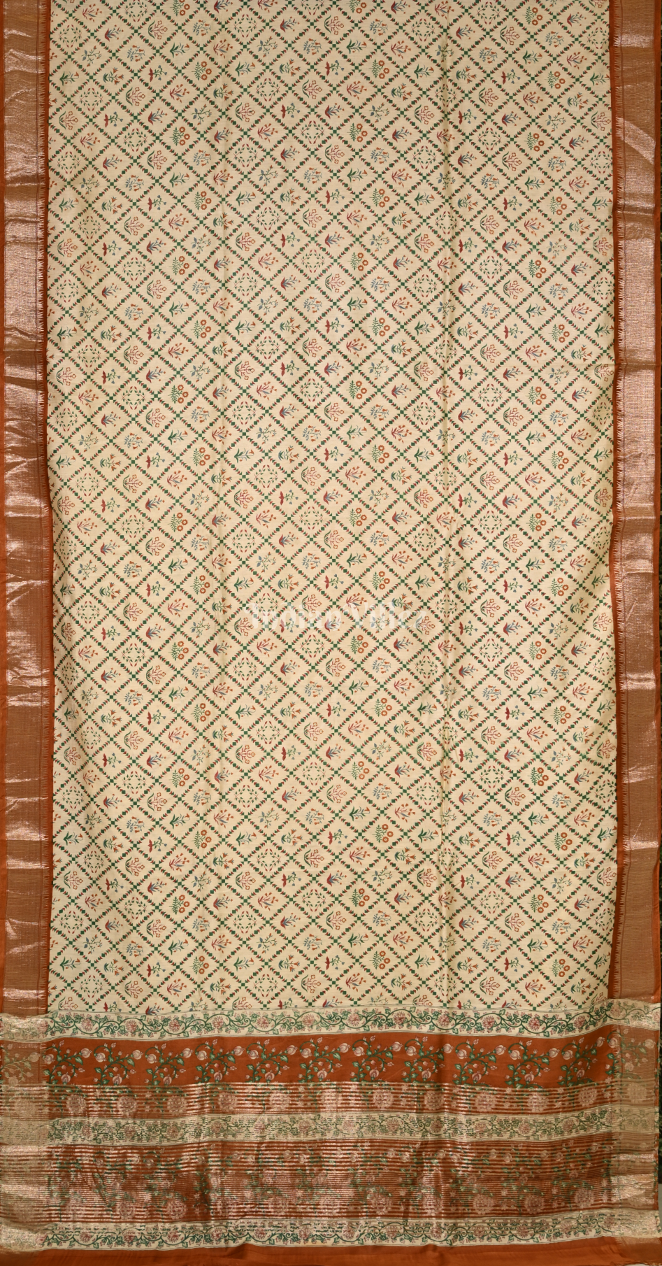 Off White Screen Printed Cotton Saree 