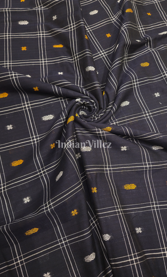  Navy Blue Fish & Buti Motif Odisha Ikat Bomkai Cotton Fabric 