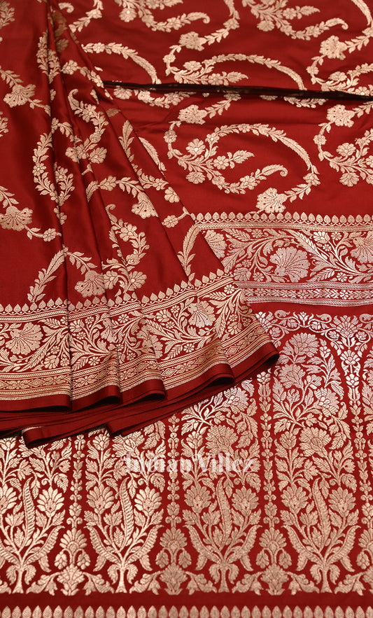 Exclusive Pure Red Mashru Satin Silk Banarasi Saree 