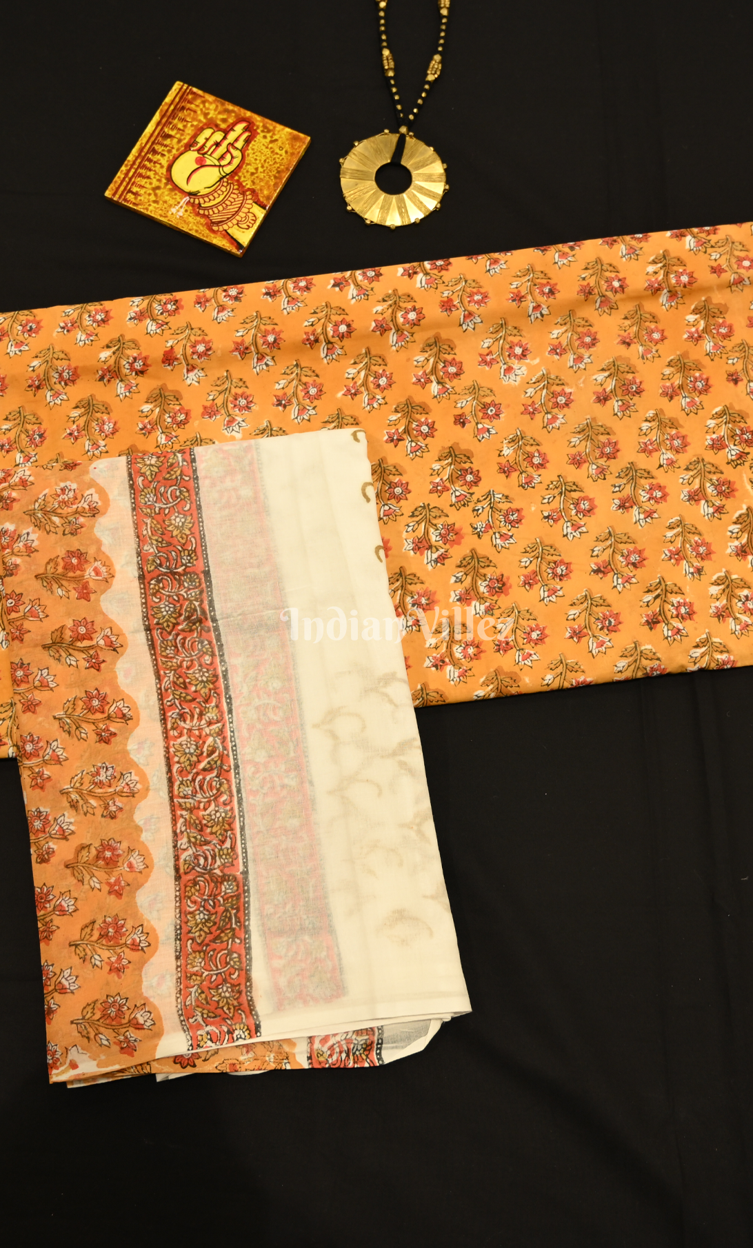 Orange Yellow Sanganeri Block Printed Cotton Suit Sets 