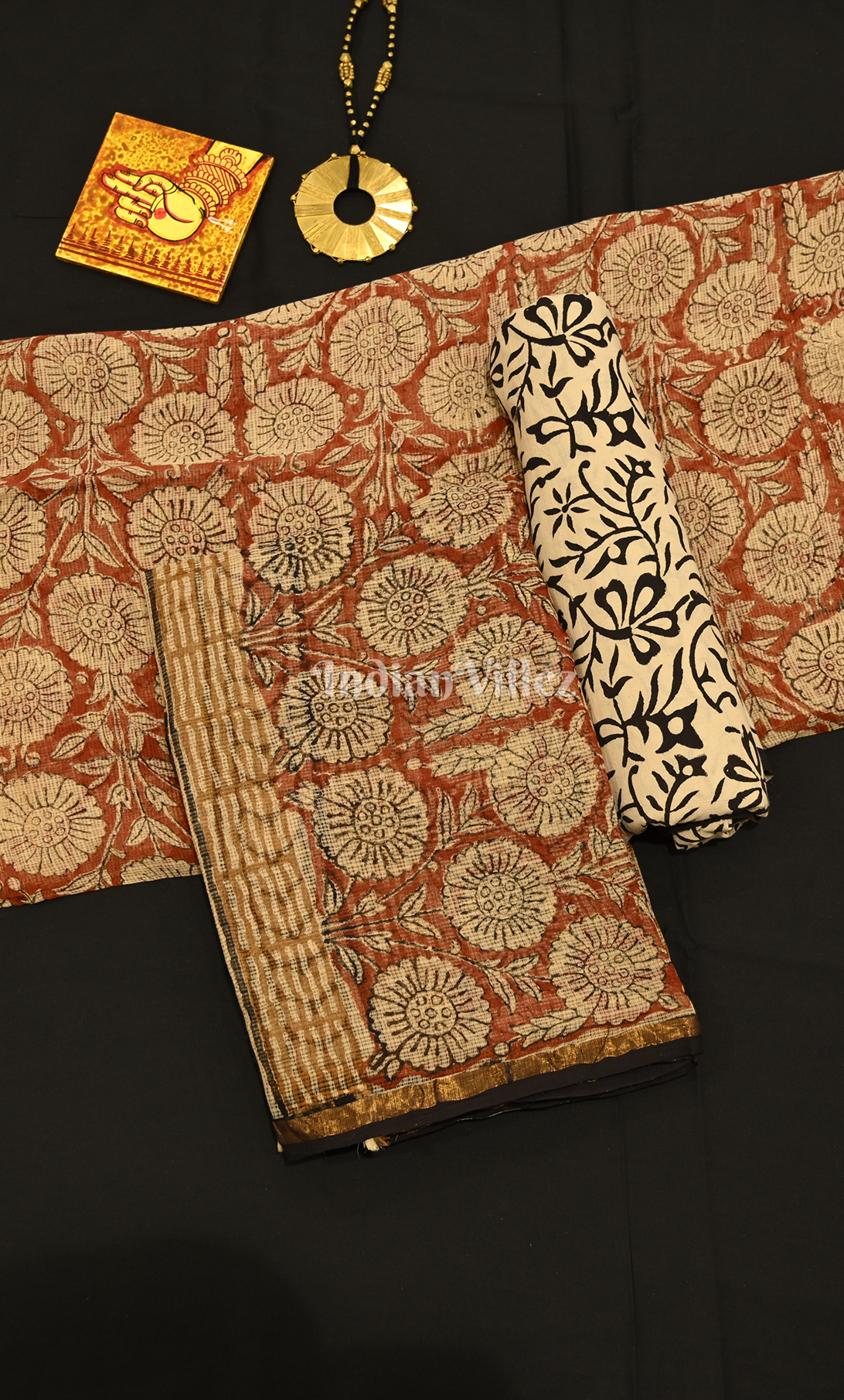 Maroon Beige Bagru Block Printed Kotta Suit Sets