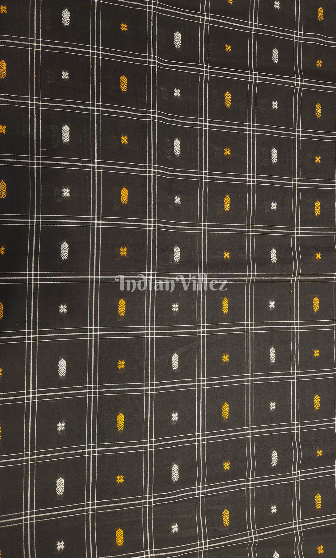 Black Fish & Buti Motif Odisha Ikat Bomkai Cotton Fabric