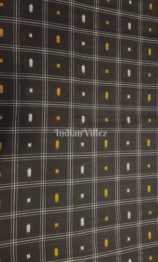 Black Fish & Buti Motif Odisha Ikat Bomkai Cotton Fabric