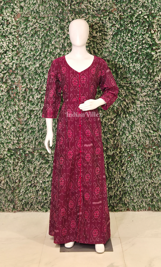 Maroon Pasapali Flower Odisha Ikat Designer Gown For Women