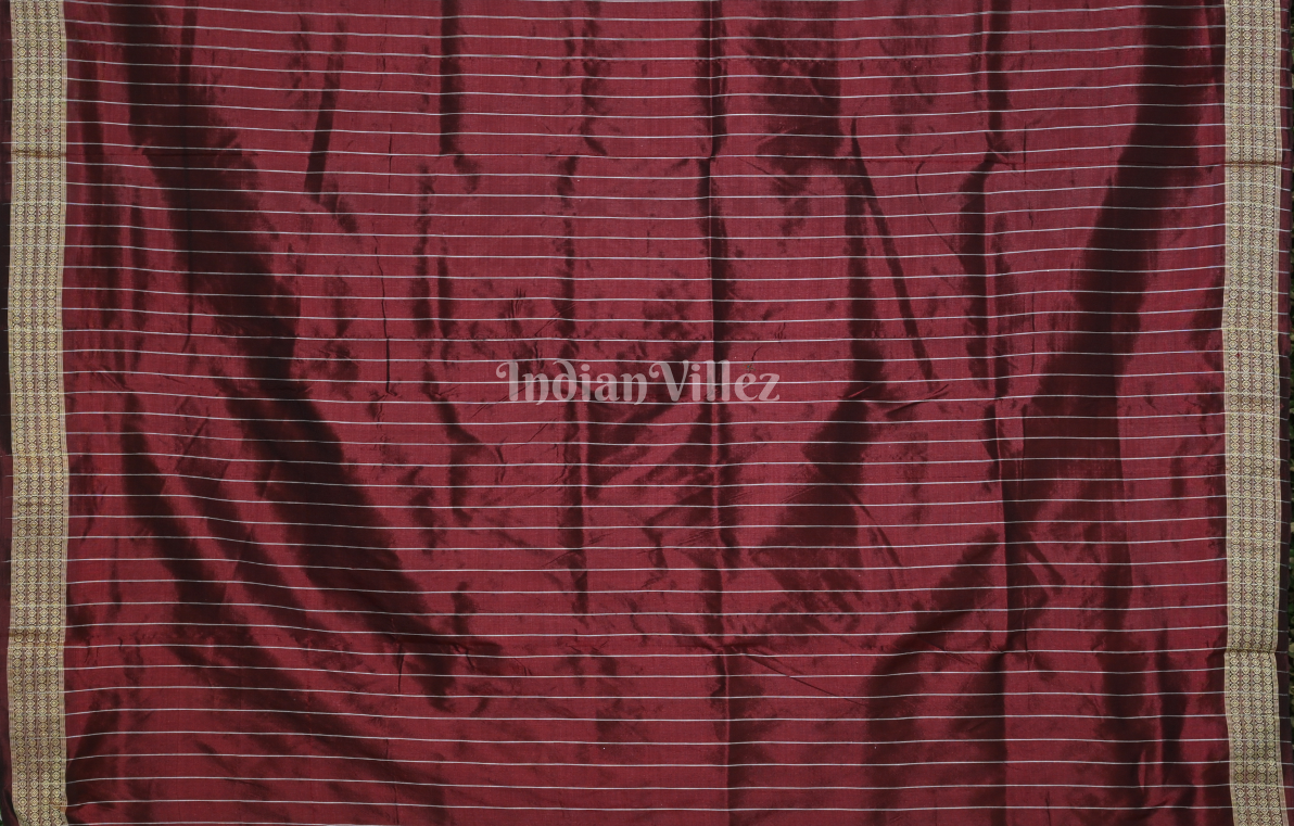 Ash Grey Maroon Odisha Ikat Sambalpuri Silk Saree with Elephant Anchal