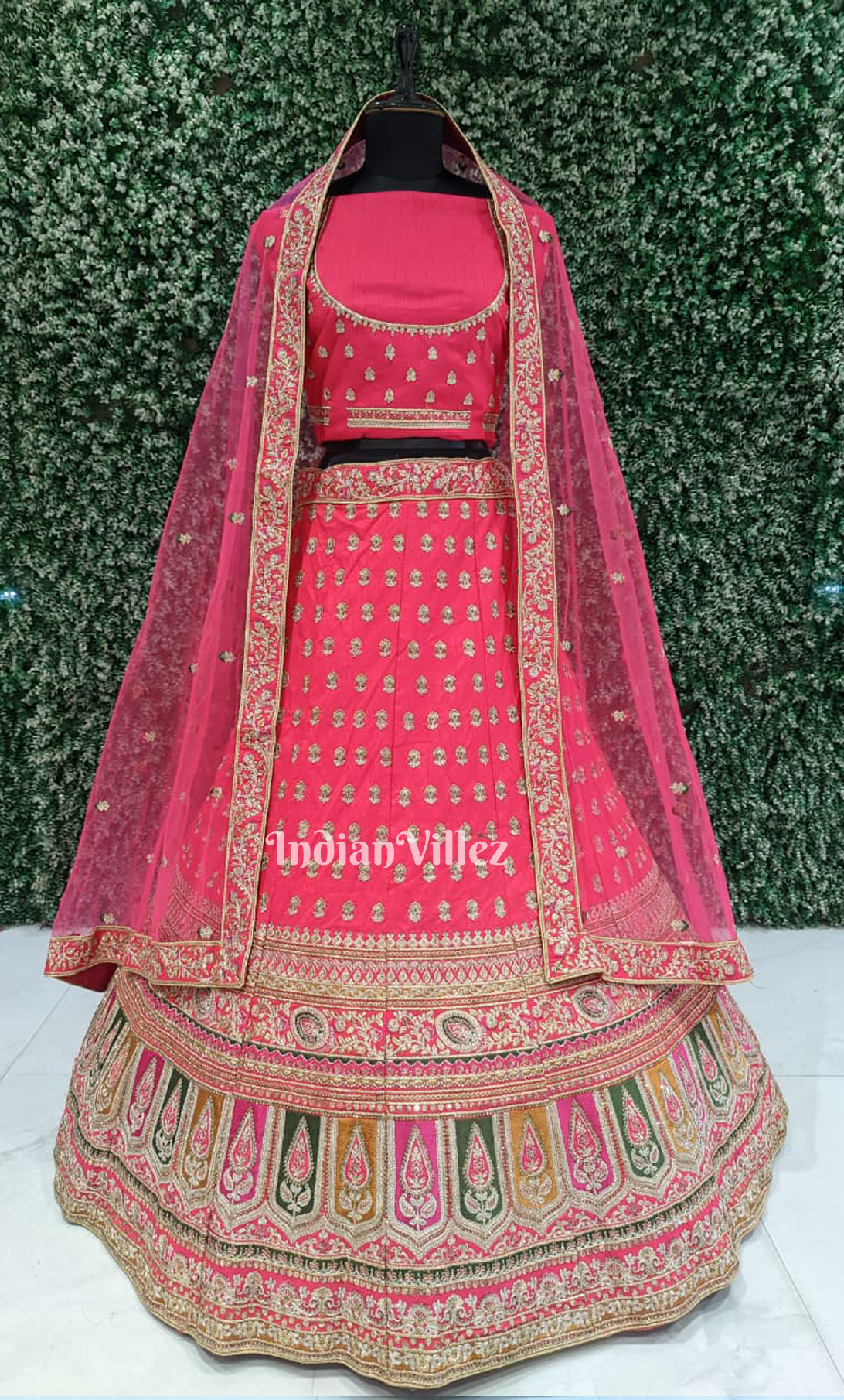 Pink with Multicolour Paisley Border Embroidery Lehenga Choli with  Dupatta