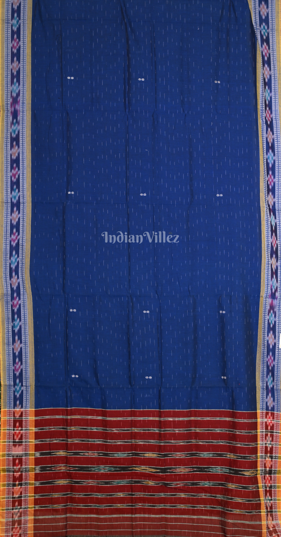 Royal Blue Red Odisha Ikat Maniabandha Cotton Saree