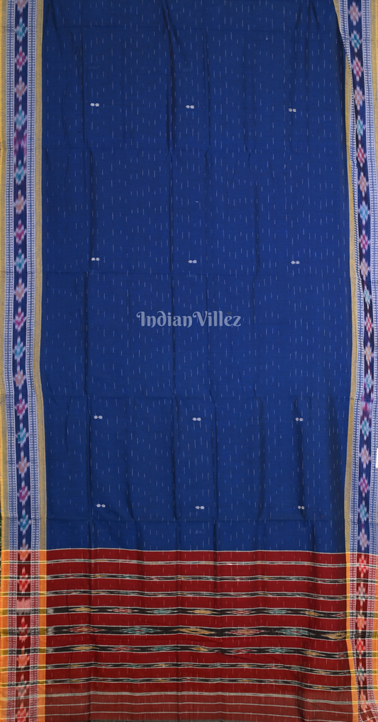 Royal Blue Red Odisha Ikat Maniabandha Cotton Saree