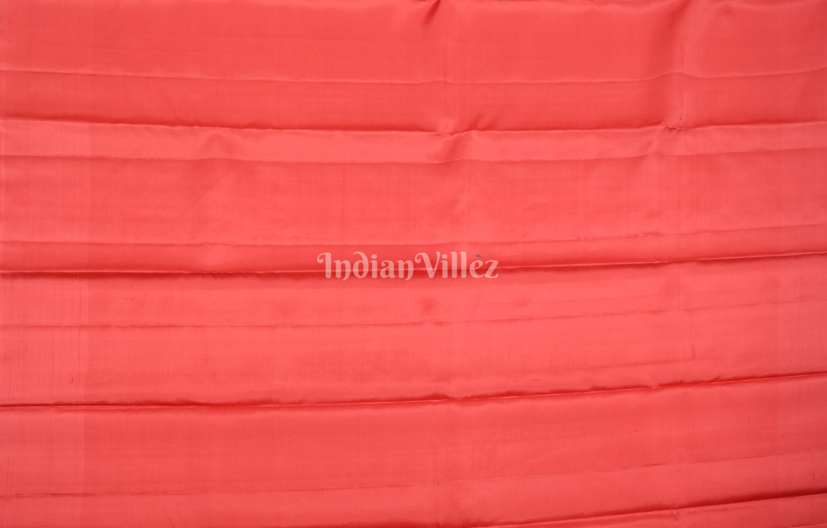 Peach Red Pure Kanjivaram Soft Silk Saree 