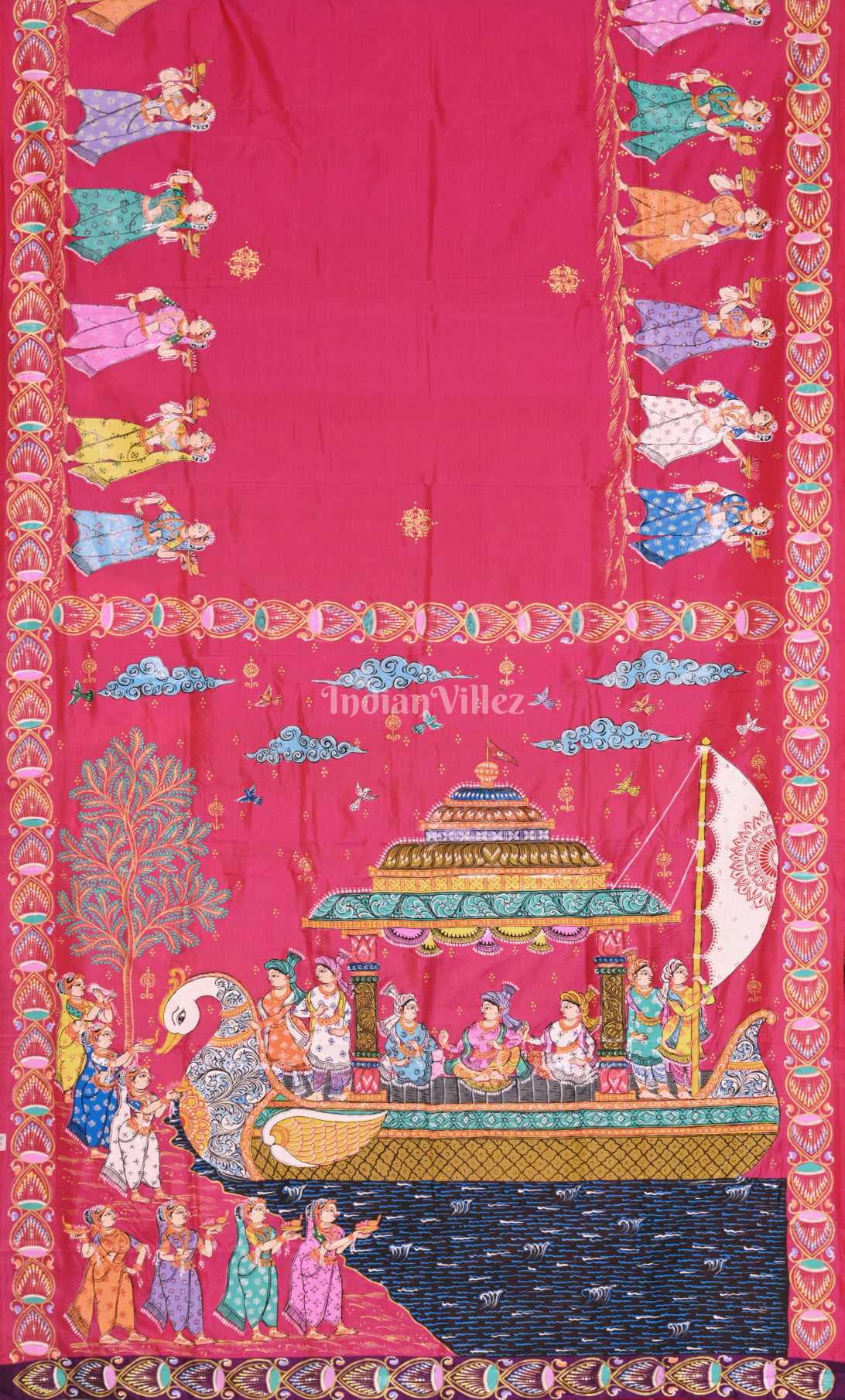 Rani Pink Boita Bandana Hand-Painted Pattachitra Saree 