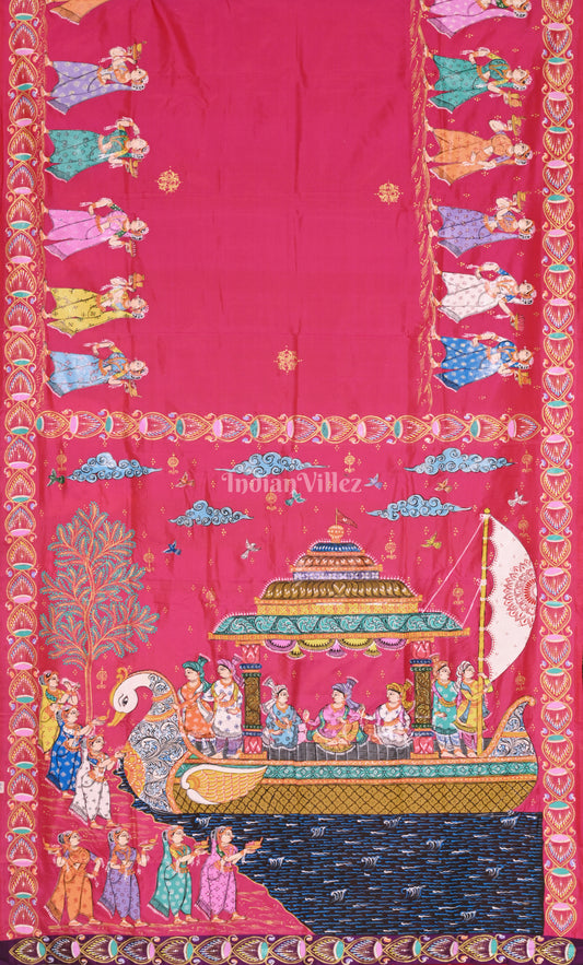 Rani Pink Boita Bandana Hand-Painted Pattachitra Saree 