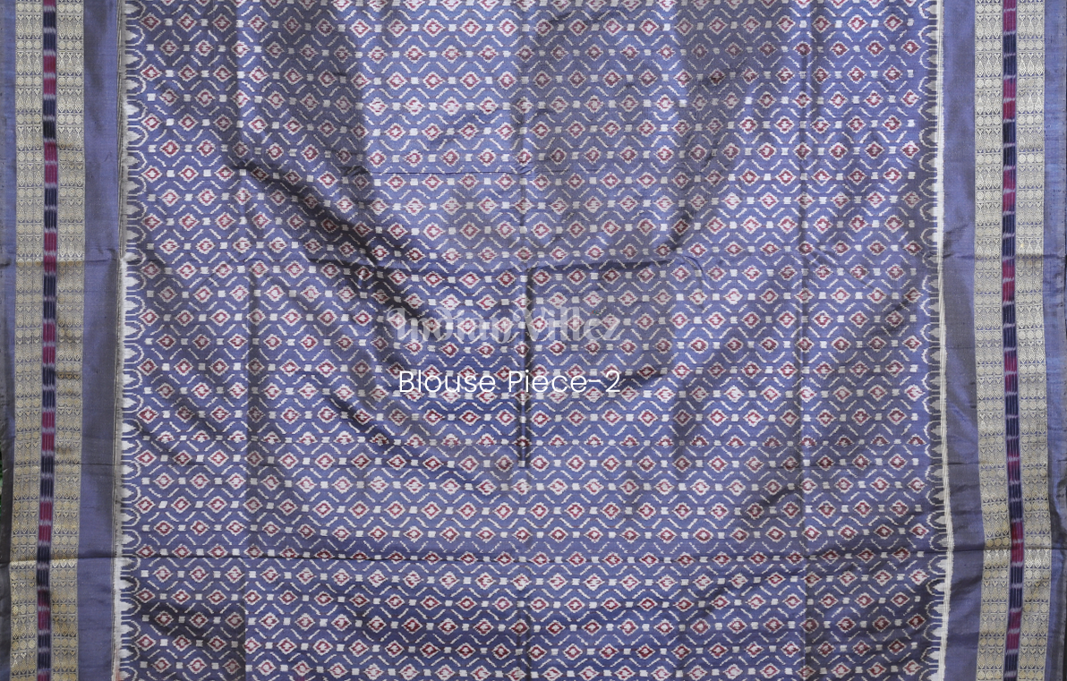 Maroon Blue Telia Rumal Odisha Ikat Sambalpuri Silk Saree with Double Blouse Piece