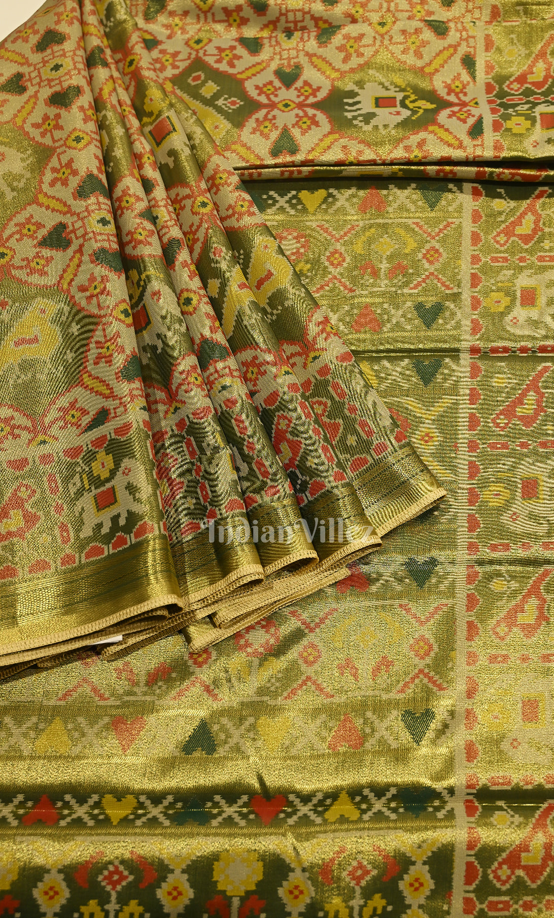 Olive Green Digital Print Kanjivaram Silk Saree