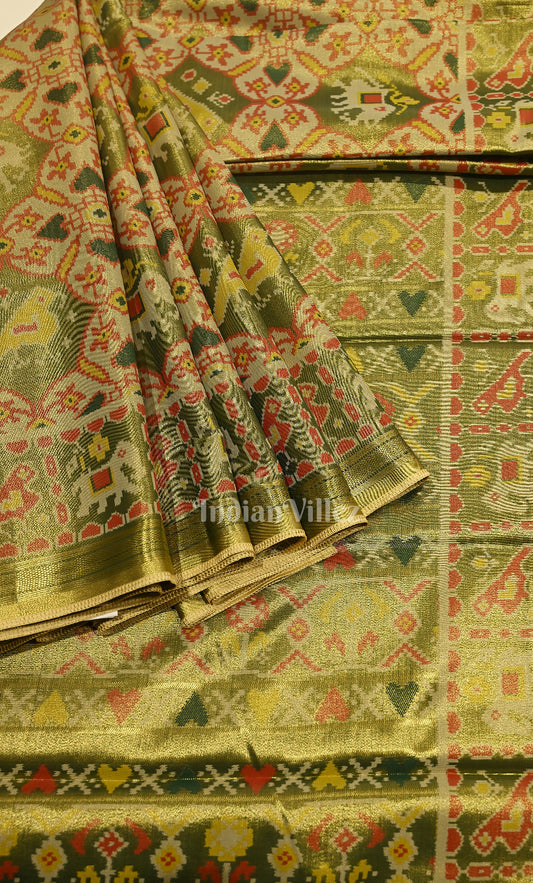 Olive Green Digital Print Kanjivaram Silk Saree