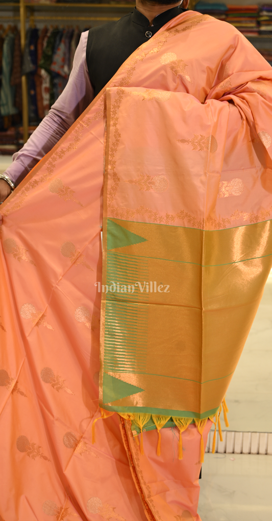 Orange Gold Designer Two Tone Silk Saree With Zari Work 