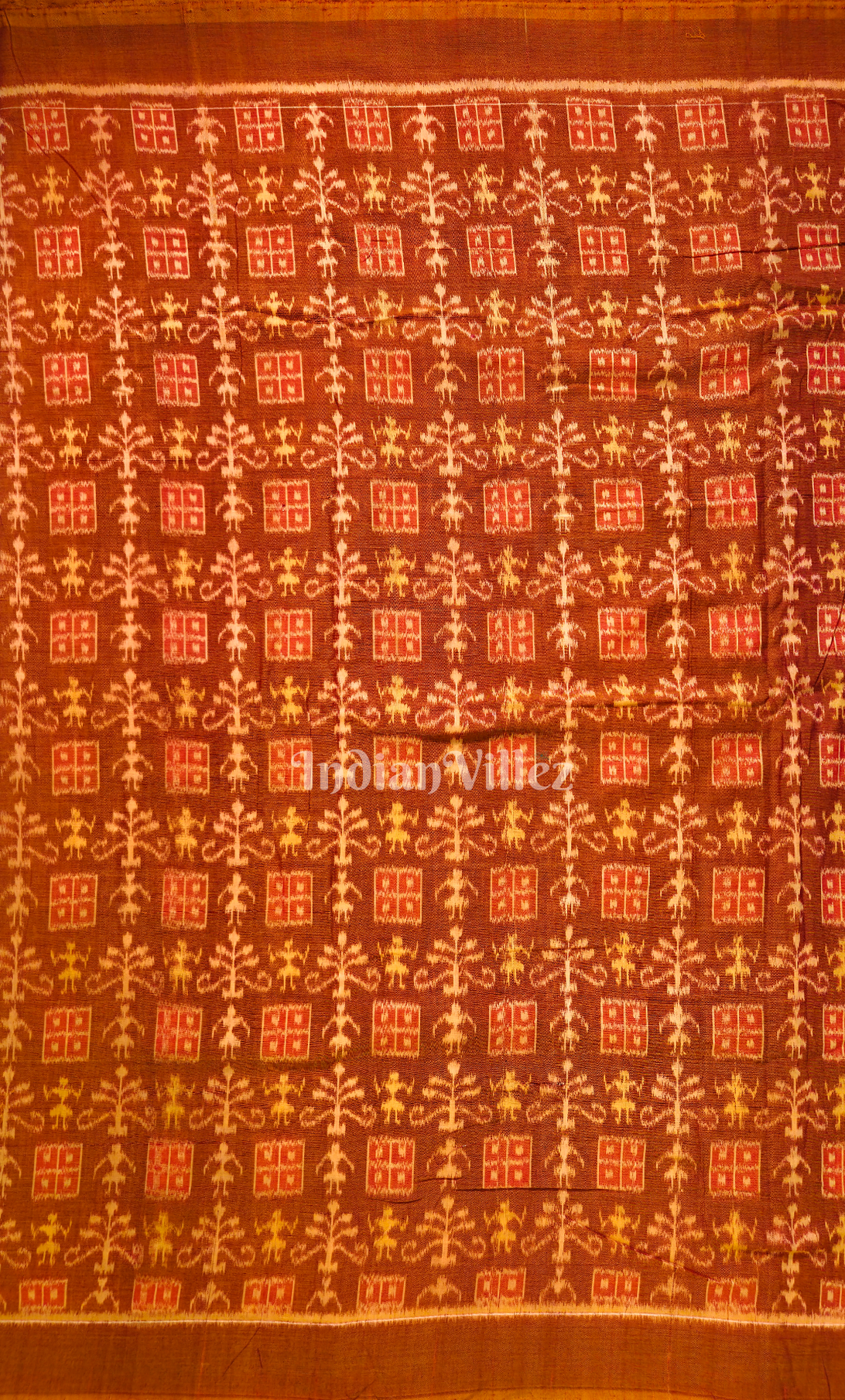 Rust Orange Tribal Motif Odisha Ikat Sambalpuri Cotton Fabric 