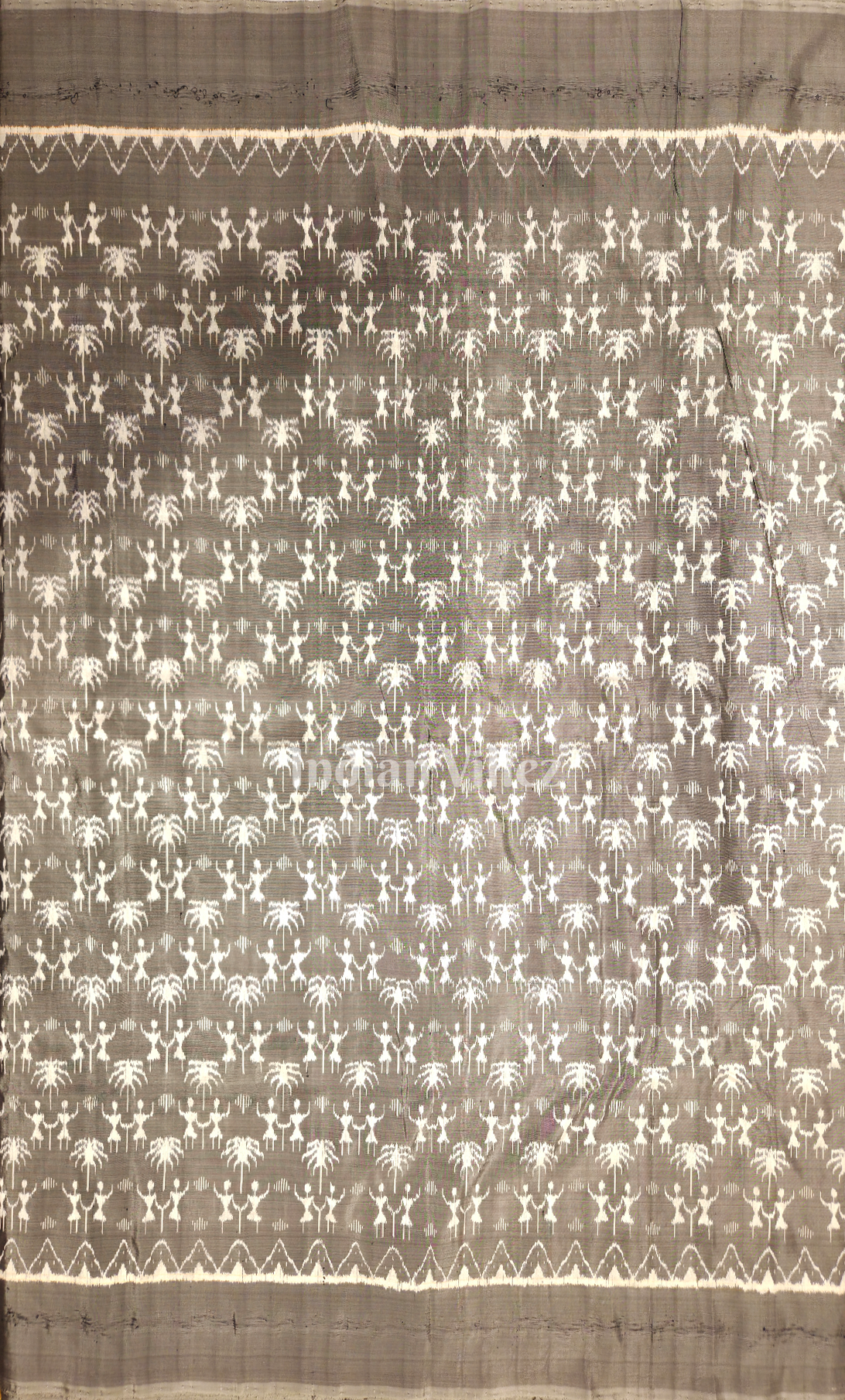 Grey Tribal Motif Odisha Ikat Sambalpuri Silk Fabric