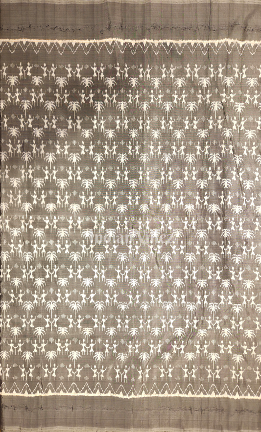 Grey Tribal Motif Odisha Ikat Sambalpuri Silk Fabric