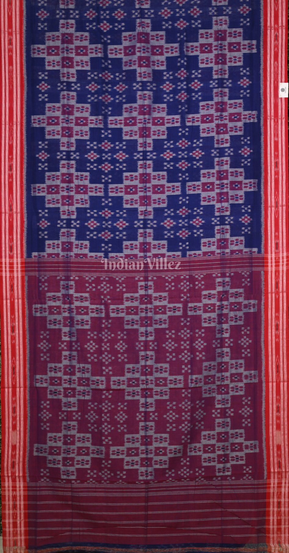 Blue Maroon Pasapali 5D Odisha Ikat Sambalpuri Cotton Saree