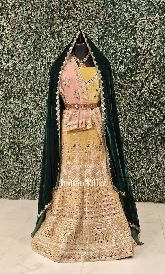 Exlusive Designer  Yellow Peach Lehenga Choli With Dupatta 
