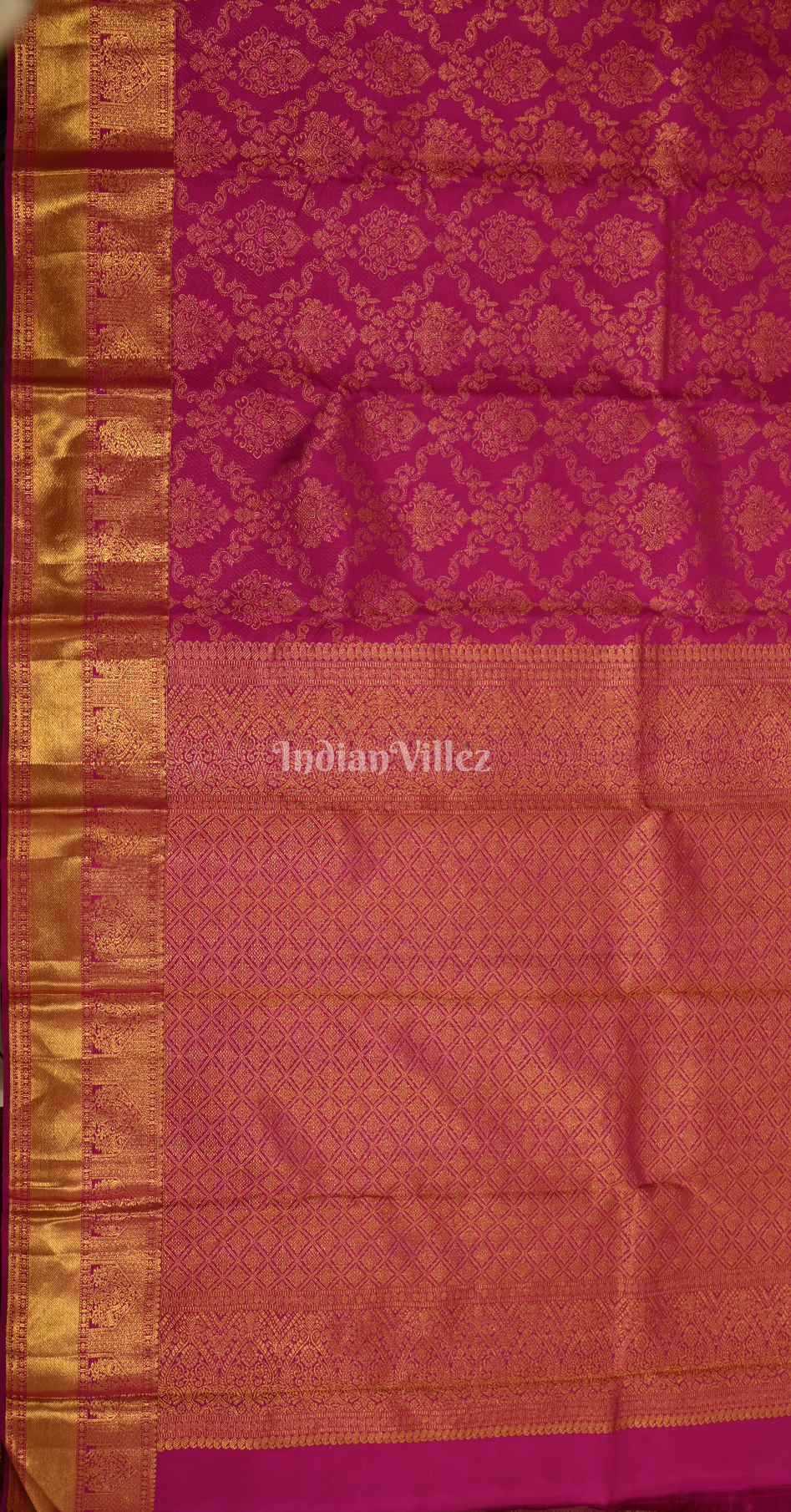 Exclusive Rani Pink Golden Floral Brocade Pure Kanjivaram Silk Saree