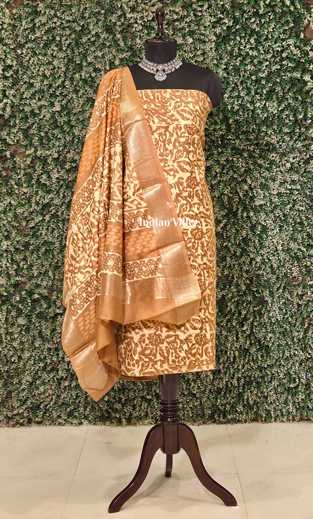 Mustard Yellow Cream Dabu Block Printed Crepe Suit Sets