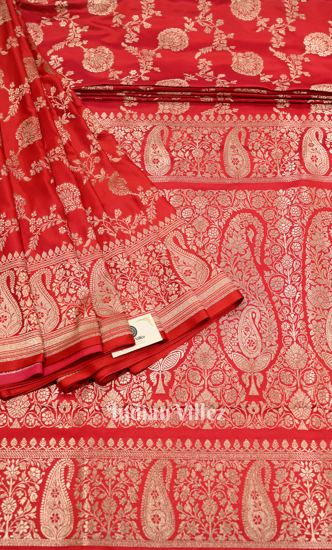Blood Red Mashru Satin Silk Banarasi Saree