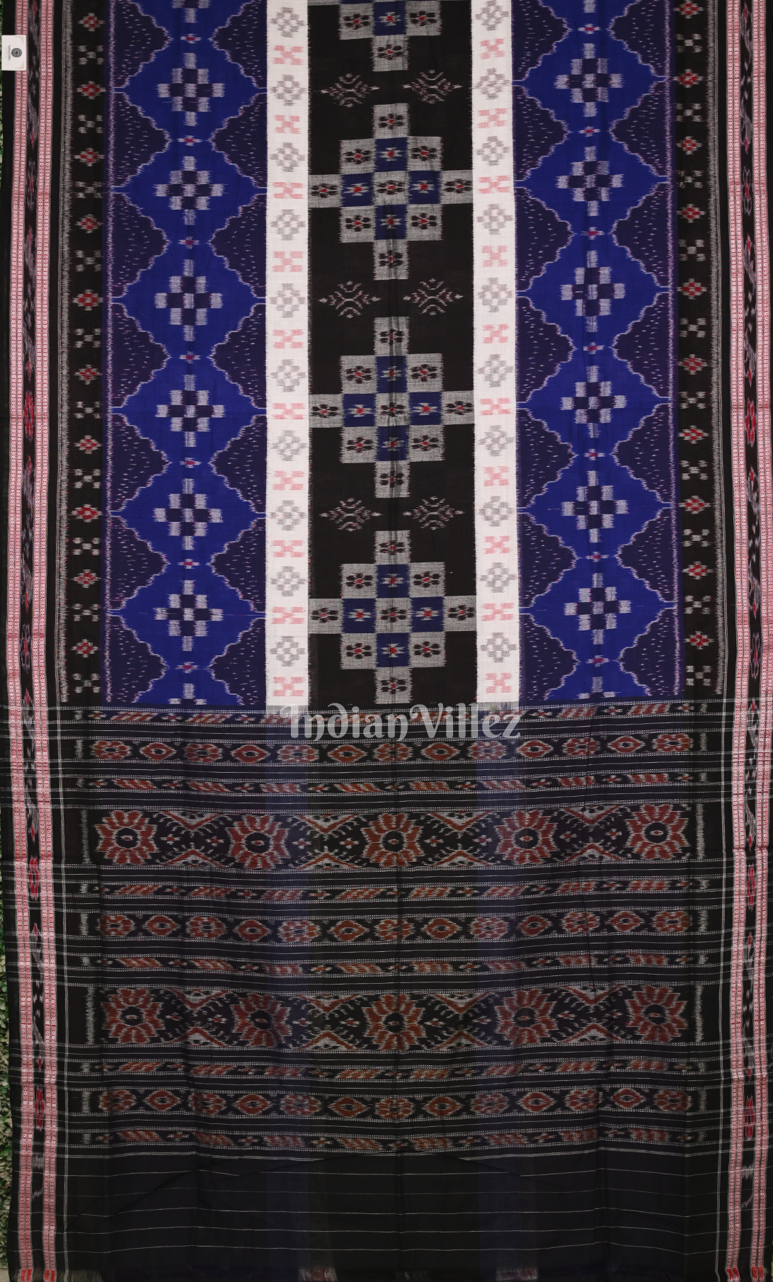  Royal Blue Black Pasapali Odisha Ikat Sambalpuri Cotton Saree 