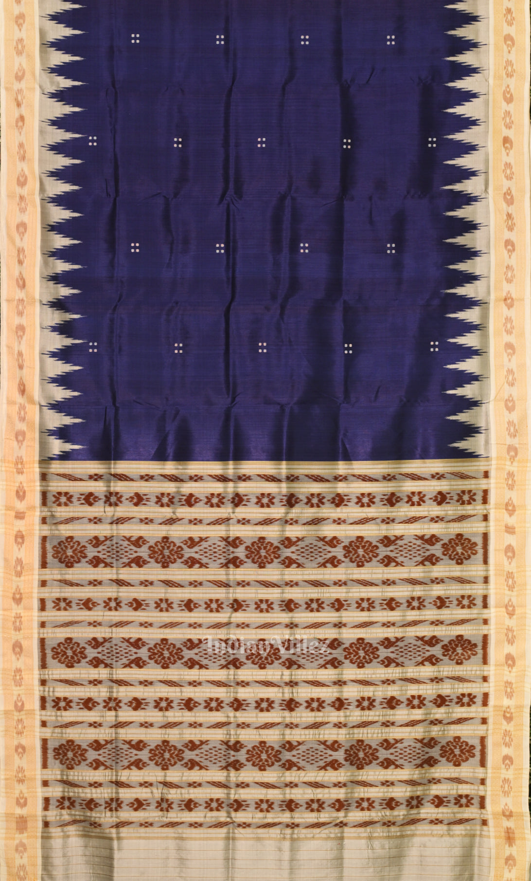 Blue Beige Buti Design Odisha Ikat Khandua Silk Saree 