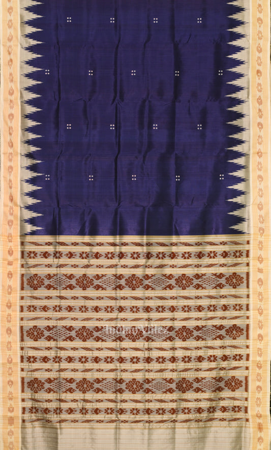 Blue Beige Buti Design Odisha Ikat Khandua Silk Saree 
