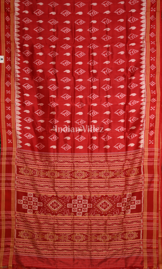 Red Sankha Design Odisha Ikat Khandua Silk Saree with Pasapali Anchal