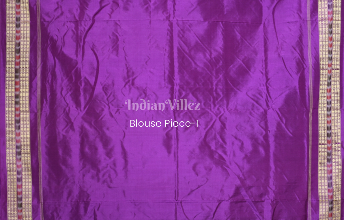 Sea Green Purple Odisha Ikat Sambalpuri Silk Saree with Double Blouse Piece