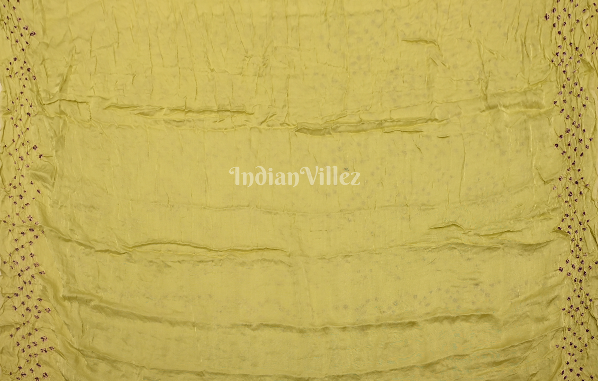 White Lemon Green Bandhani Ghatchola Gaji Silk Saree with Zari Work