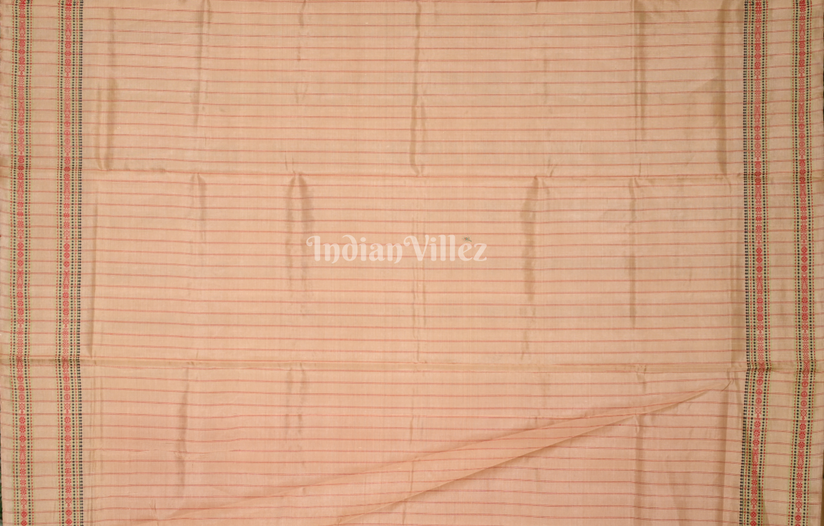 Red Beige Hazarbuti Odisha Ikat Tussar Silk Saree