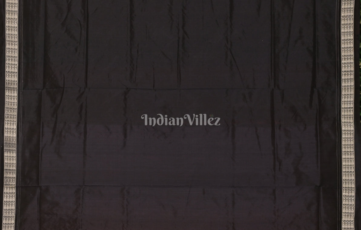 Orange Black Tribal Theme Odisha Ikat Sambalpuri Silk Saree 