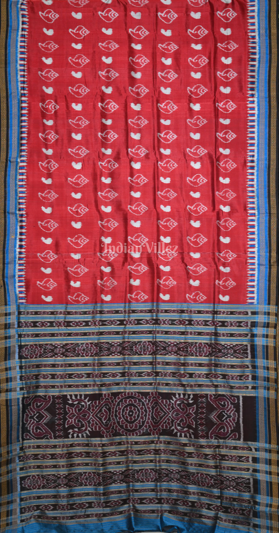 Maroon Blue  Sankha Motif Odisha Ikat Khandua Silk Saree 