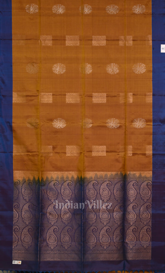 Brown Blue Pure Kanjivaram Soft Silk Saree 
