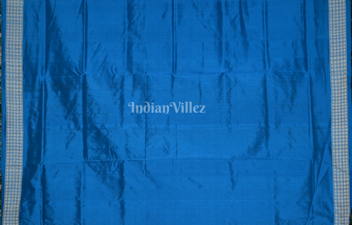Rust Orange Blue Tribal Theme Odisha Ikat Sambalpuri Silk Saree