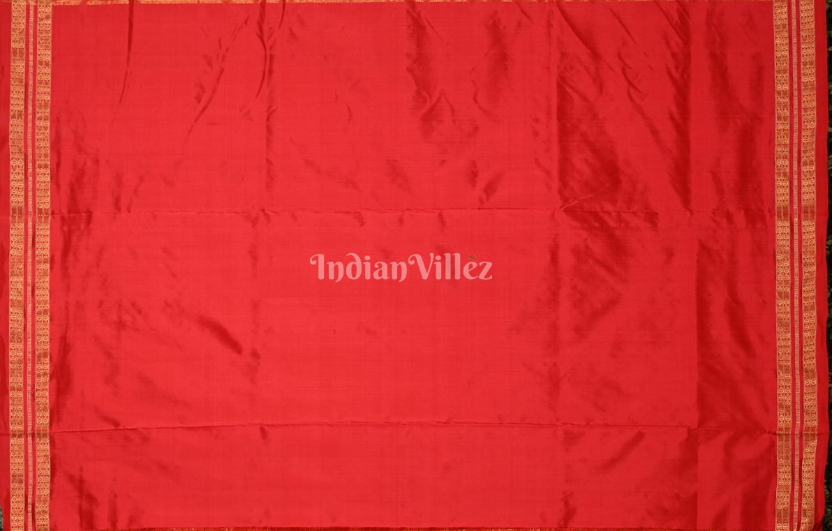 Exclusive Bridal Red Tissue Sambalpuri Silk Saree with Peacock Anchal
