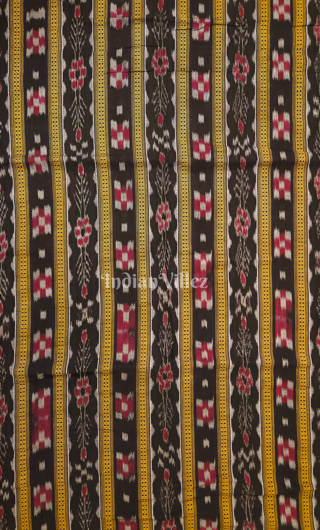 Black  Yellow Pasapali  Odisha Ikat Sambalpuri Cotton Fabric