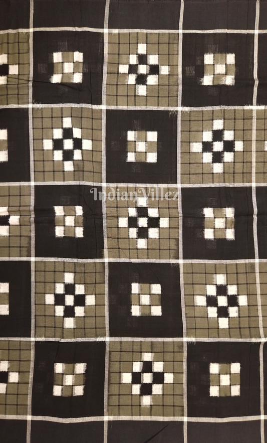 Brown Black Pasapali Odisha Ikat Sambalpuri Cotton Fabric