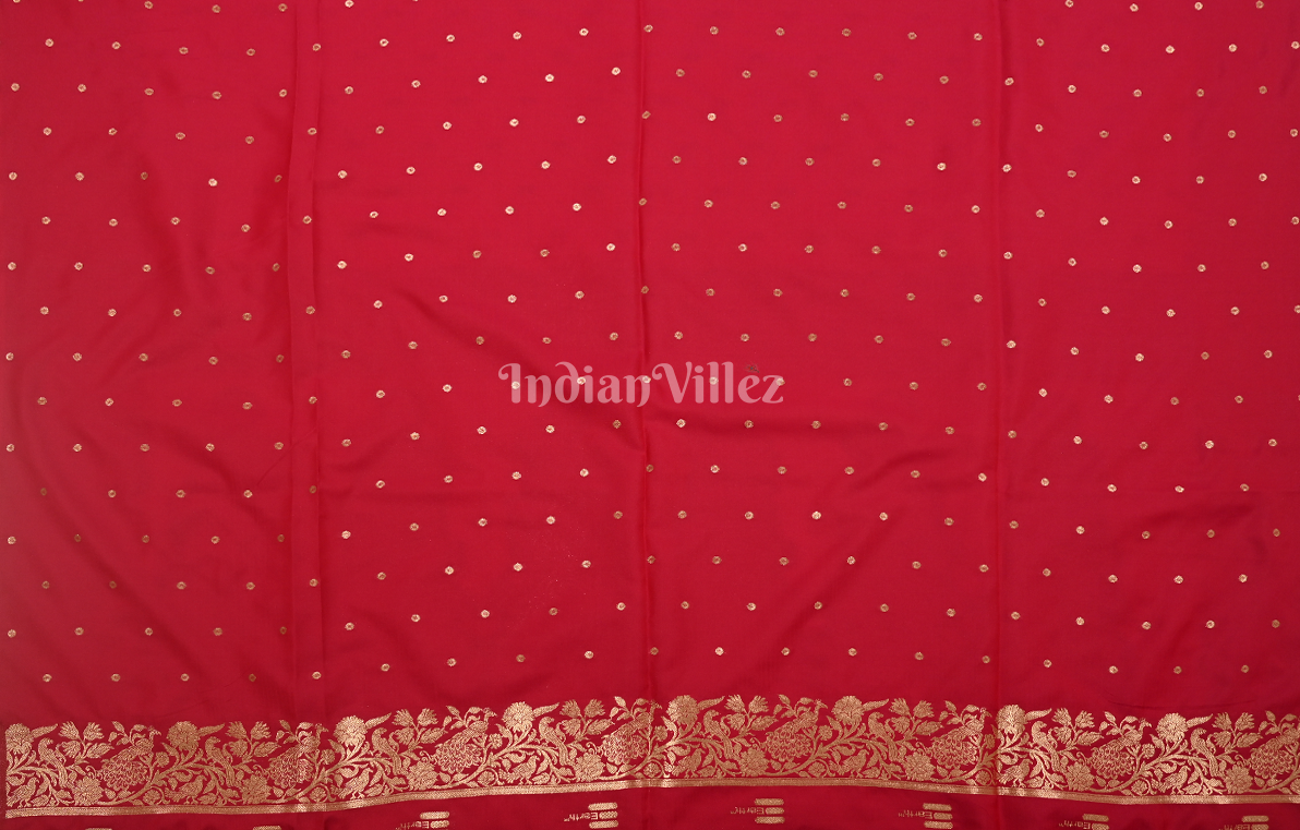 Red Mashru Butta Design Pure Mashru Satin Silk Banarasi Saree 